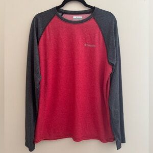 Columbia Thistletown Park Raglan Tee Men’s Size Large Long Sleeve Red Dark Grey
